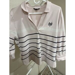 Tommy Hilfiger XXL Rugby Top Pink/Navy Stripes‎ Crest Logo 90s Y2K Preppy
